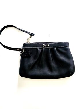 Coach Black Leather Wristlet with Silver Logo